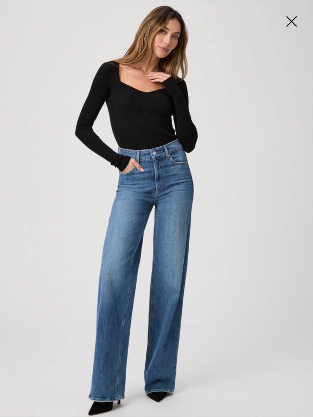 PAIGE SASHA Medium Blue  High-Rise Wide Leg Jeans